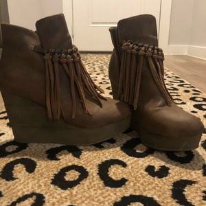 Sbicca Zepp Wedge Fringe Ankle Bootie